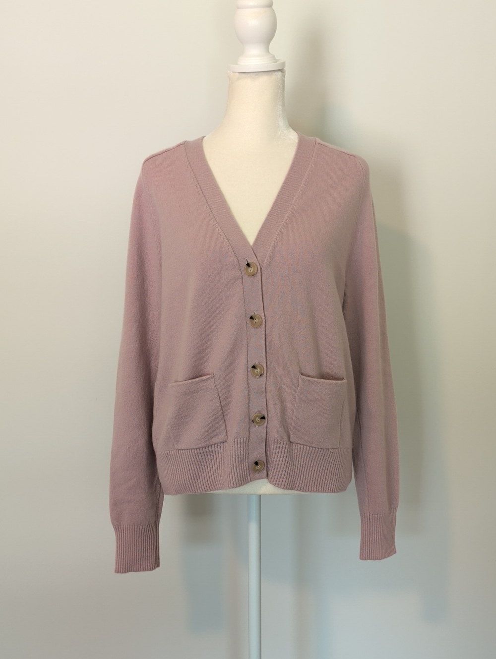 Vince Dusty Mauve V-Neck Button Cardigan (Cashmere/Wool Blend)